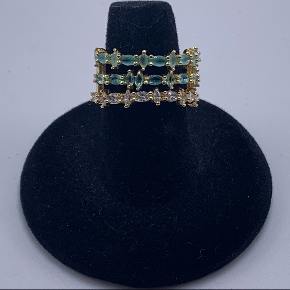 Ring with Light Blue and white CZ 18K Gold Plated - Picture 2 of 5